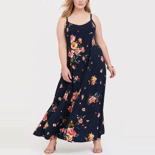 torrid.com, Torrid Navy Floral Challis Trapeze Maxi Dress