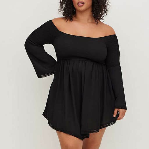 torrid.com, Torrid Smocked Off Shoulder Dress Swim Cover Up