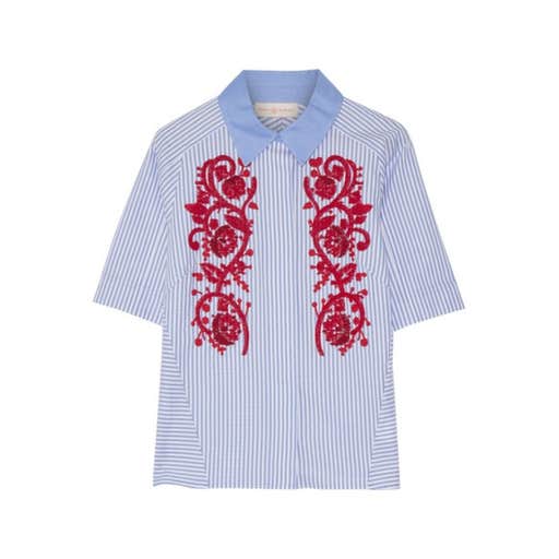 net-a-porter.com, Tory Burch Emily embroidered striped cotton Oxford shirt