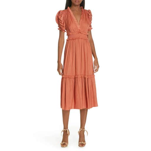 nordstrom.com, Ulla Johnson Maya ruched embroidered satin midi dress