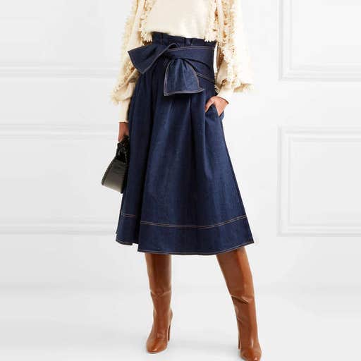 net-a-porter.com, Ulla Johnson Virgil Belted Denim Midi Skirt