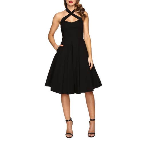 zappos.com, Unique Vintage Crisscross Neck Rita Swing Dress