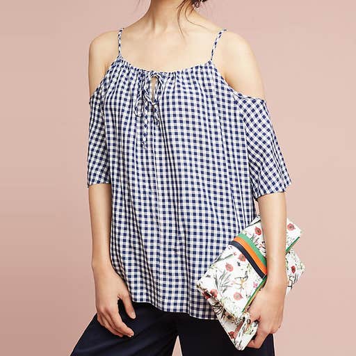 anthropologie.com, Velvet by Graham & Spencer Gingham Open-Shoulder Blouse