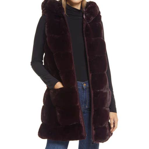 nordstrom.com, Via Spiga Grooved Faux Fur Hooded Vest