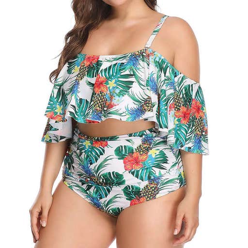 amazon.com, Wavely Daci Plus Size Two Piece Ruffle Swimsuit