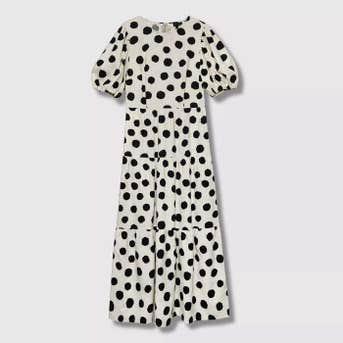 Who What Wear Polka Dot Puff Elbow Sleeve Dress