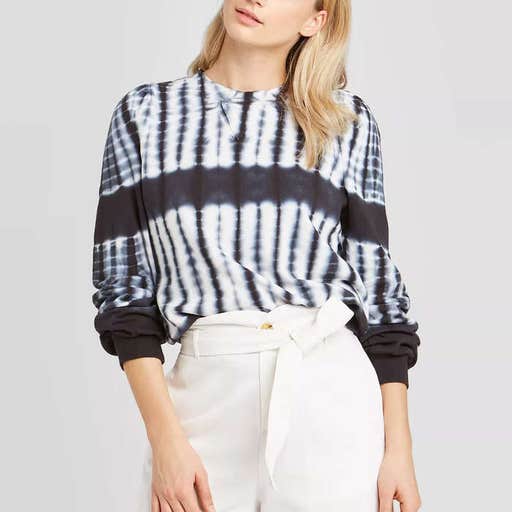 target.com, Who What Wear Striped Puff Crewneck Tie-Dye Sweatshirt
