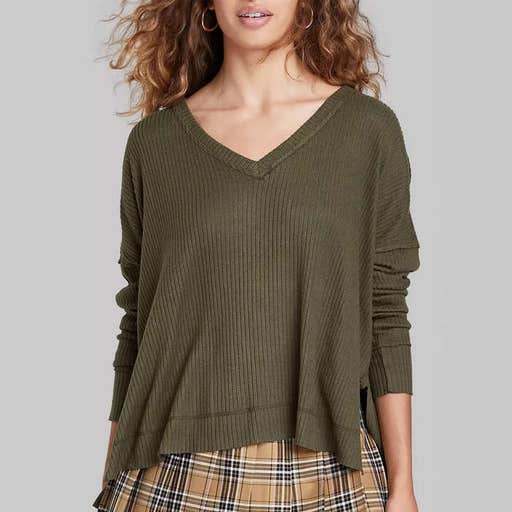 target.com, Wild Fable Long Sleeve V-Neck Cozy Rib T-Shirt