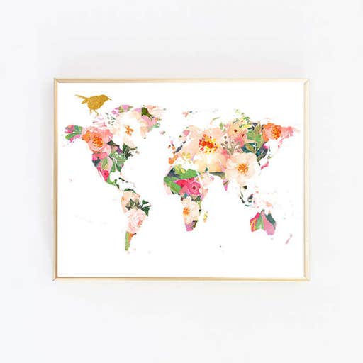 etsy.com, WordsAndConfetti World Map Wall Art Print
