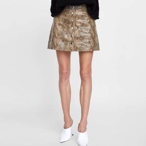 zara.com, Zara Snakeskin Print Leather Mini Skirt