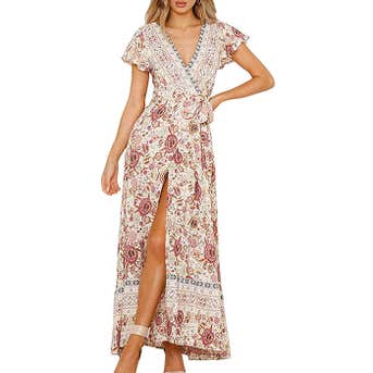Zesica Floral Print Ruffle Wrap Dress