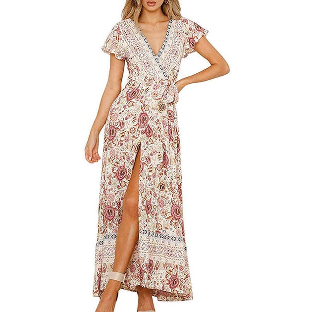 Zesica Floral Print Ruffle Wrap Dress