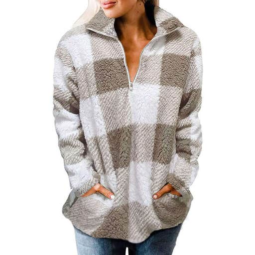 amazon.com, Zesica Plaid Sherpa Fleece Pullover
