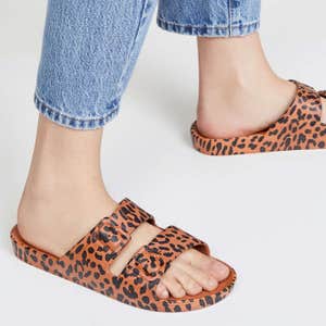 Freedom Moses Double Strap Slide Sandals In Leo/Toffee