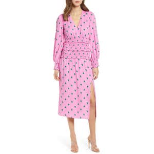 AFRM Hazel Print Smocked Crepe Dress