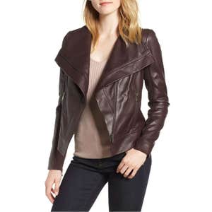 Trouve Drape Front Leather Jacket