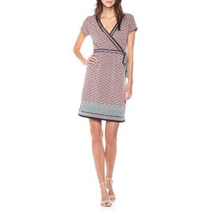 Max Studio Printed Cap Sleeve Faux Wrap Dress