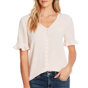 CeCe Ruffle Sleeve Crepe Blouse