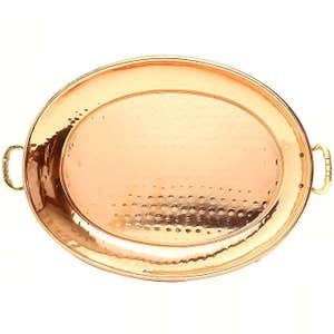 Old Dutch Copper Oval Tray with Cast Brass Handles