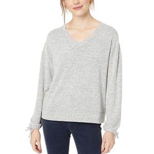 Daily Ritual Cozy Knit Tie Sleeve V-Neck Sweatshirt