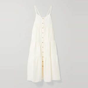 Anemos The Flounce Tiered Linen And Cupro-Blend Midi Dress