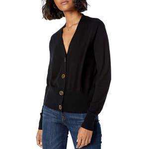 The Drop Daniela Boxy V-Neck Fine Jersey Cardigan Sweater