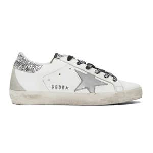 Golden Goose White & Silver Glitter Superstar Sneakers