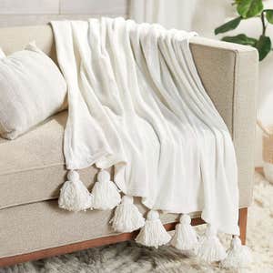 Lauren McBride Ivory Knit Throw With Tassles