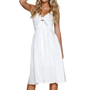 Ecowish Tie Front V-Neck Midi Dress
