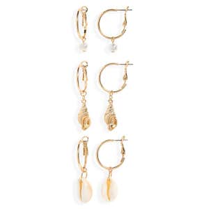 BP Set of 3 Shell Hoop Earrings