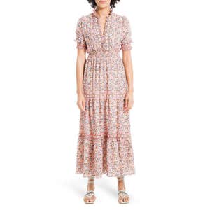 Max Studio Elbow Length Sleeve Print Tiered Maxi Dress