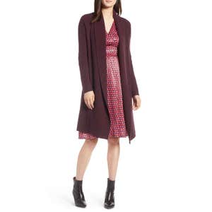 Halogen Long Ribbed Cashmere Cardigan