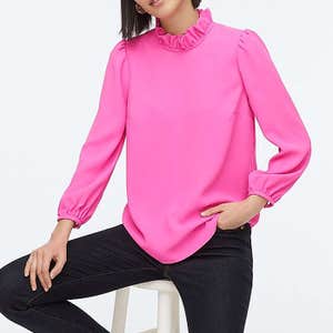 J.Crew Long-Sleeve Ruffle-Neck Top In 365 Crepe