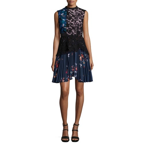 Self Portrait Nina Floral-Lace Pleated Mini Dress