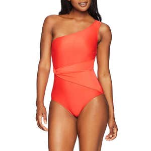 Coastal Blue One Shoulder Gathered Side One Piece Swimsuit