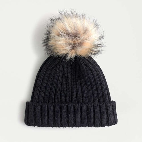 J.Crew Ribbed Beanie With Faux-Fur Pom-pom