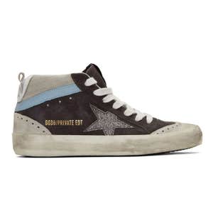 Golden Goose Grey Suede Glitter Mid Star Sneakers