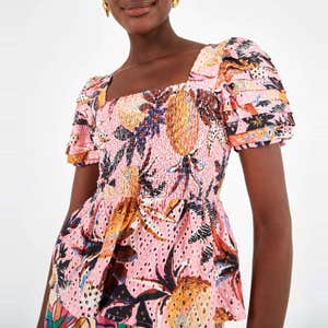 FARM Rio Pink Pineapple Smocked Top