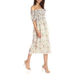 Max Studio Smocked Off the Shoulder Maxi Dress