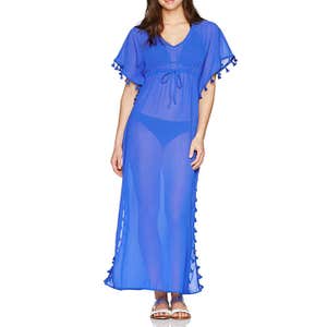 Costal Blue Maxi Kaftan Cover Up with Tassel Trim