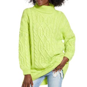 Moon River Oversized Neon Cable Turtleneck Sweater