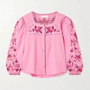 Loveshackfancy Amour Lace-Trimmed Embroidered Blouse