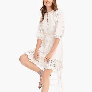 J.Crew Tie-Waist Eyelet Dress With Scalloped Trim