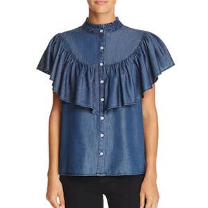 Aqua Ruffled Chambray Western Shirt