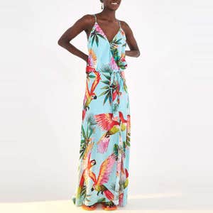 FARM Rio Blue Macaw Wrap Dress