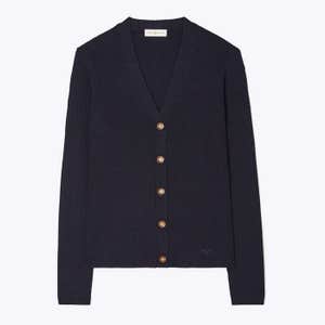 Tory Burch Ribbed Merino Wool Cardigan