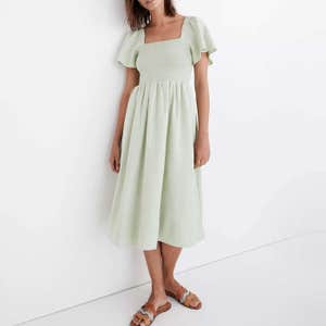 Madewell Linen-Blend Lucie Smocked Midi Dress