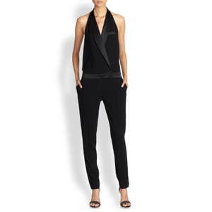 Haute Hippie Tuxedo Low-Back Halter Jumpsuit