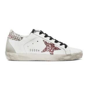 Golden Goose White Glitter Snakeskin Superstar Sneakers