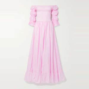 Evarae Lora Off-The-Shoulder Fil Coupe Cotton And Silk Blend Maxi Dress